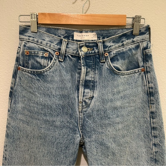 Top shop editor crop straight denim acid wash high rise button fly - Picture 3 of 11